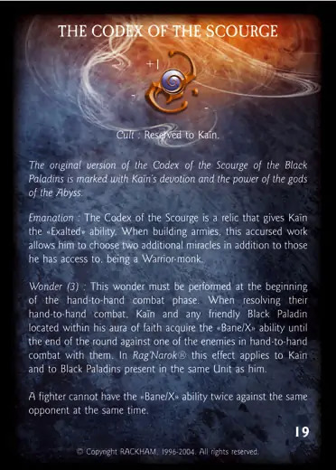 THE CODEX OF THE SCOURGE Confrontation artefact card