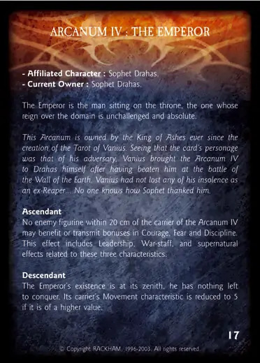 ARCANUM IV : THE EMPEROR Confrontation artefact card