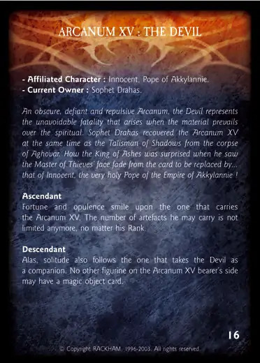 ARCANUM XV : THE DEVIL Confrontation artefact card