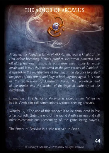 the Armor of Arcavius Confrontation artefact card