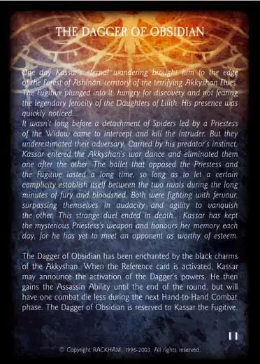 THE DAGGER OF OBSIDIAN Confrontation artefact card