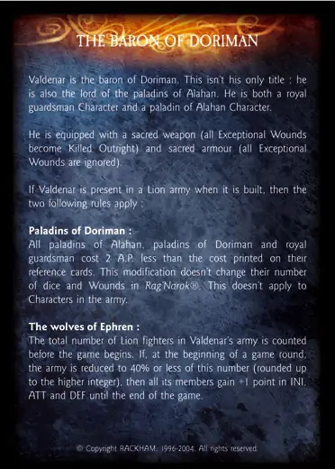 Valdenar, baron of Doriman' - 2/2 profile card