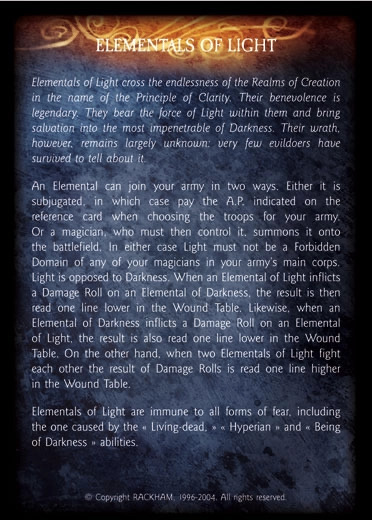 Elemental of Light' - 3/4 profile card