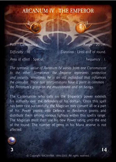 Confrontation spell card ARCANUM IV : THE EMPEROR